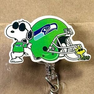 Snoopy Seahawks Football Helmet Badge Reel